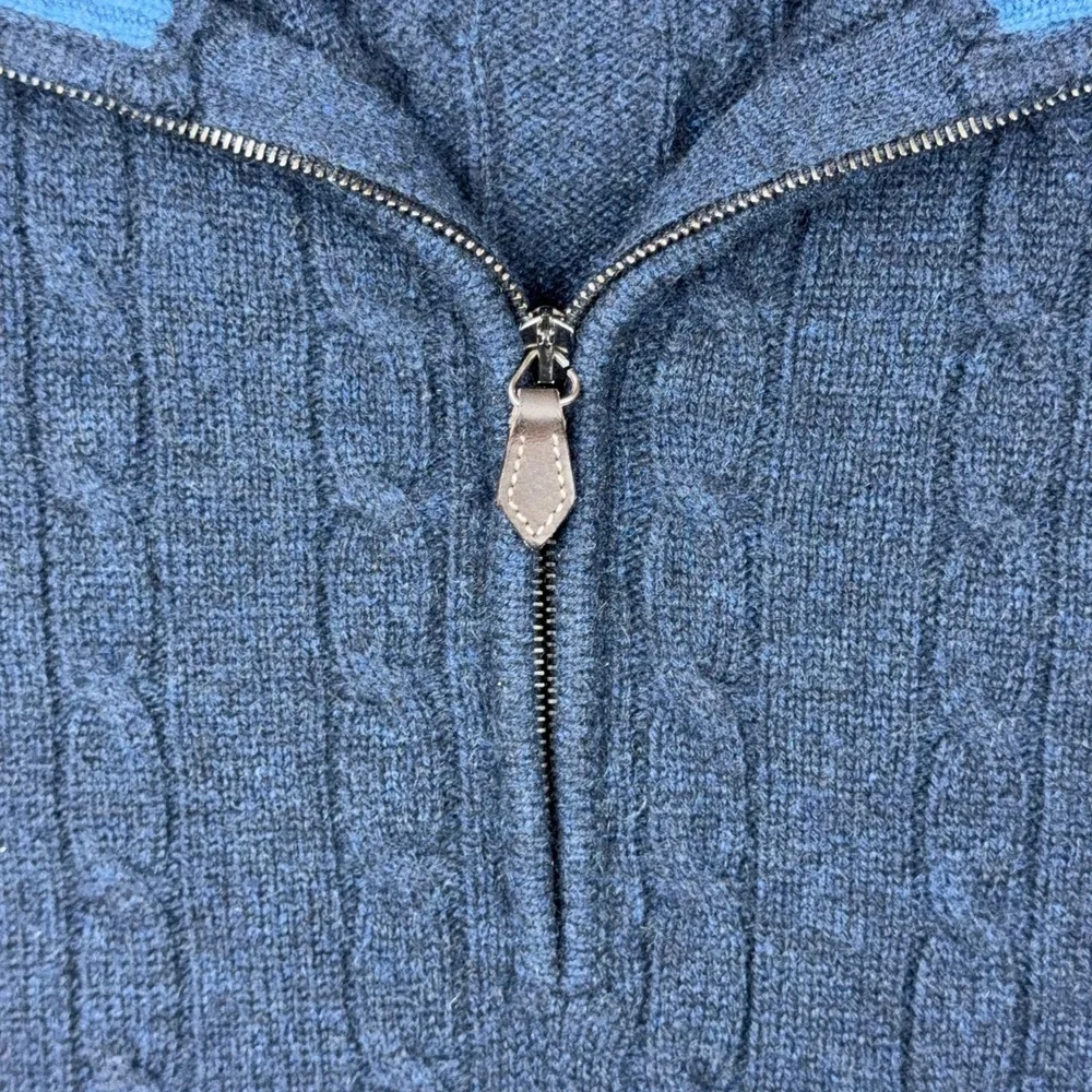 Paul Stuart 100% Cashmere Sweater Mens XL 1/4 Zip Cable Knit Blue Made in Italy